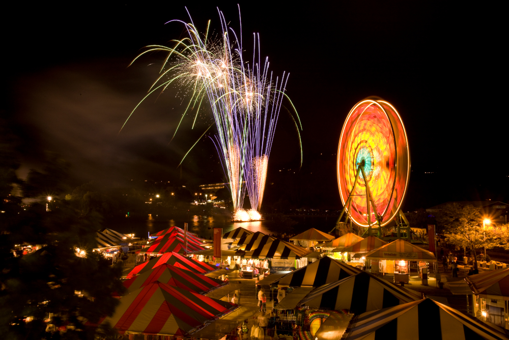 Fireworks, ferris wheel, Fair tents